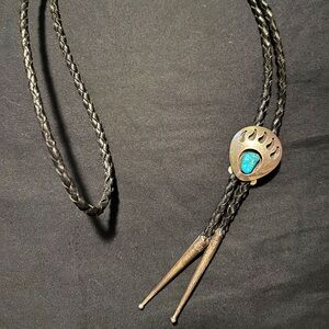 Native made Bear Paw & Turquoise Bolo Vintage